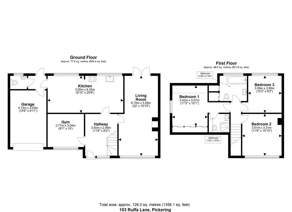 Floorplan for 103 Ruffa Lane, Pickering, North Yorkshire, YO18 7HT