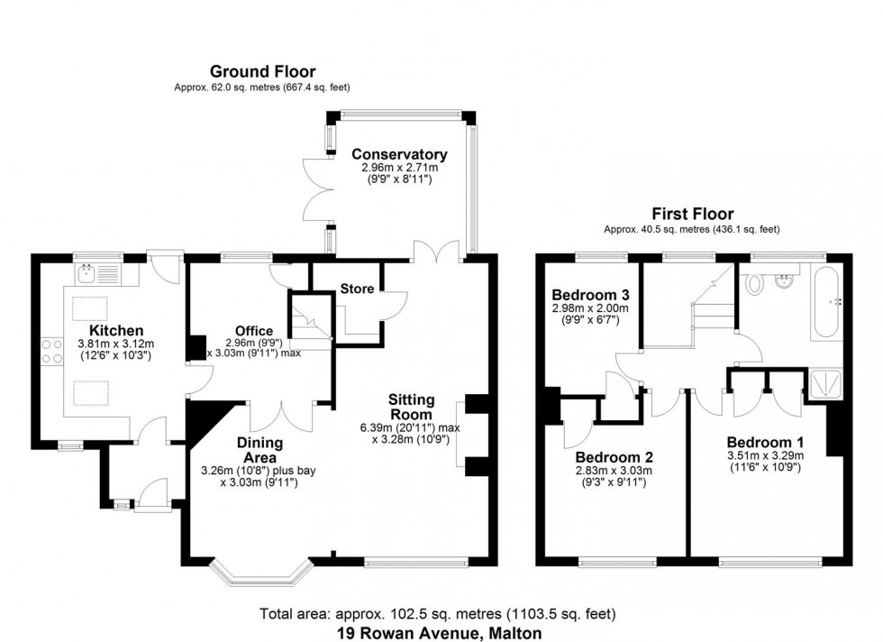 Floorplan for 19 Rowan Avenue, Malton, North Yorkshire, YO17 7DG