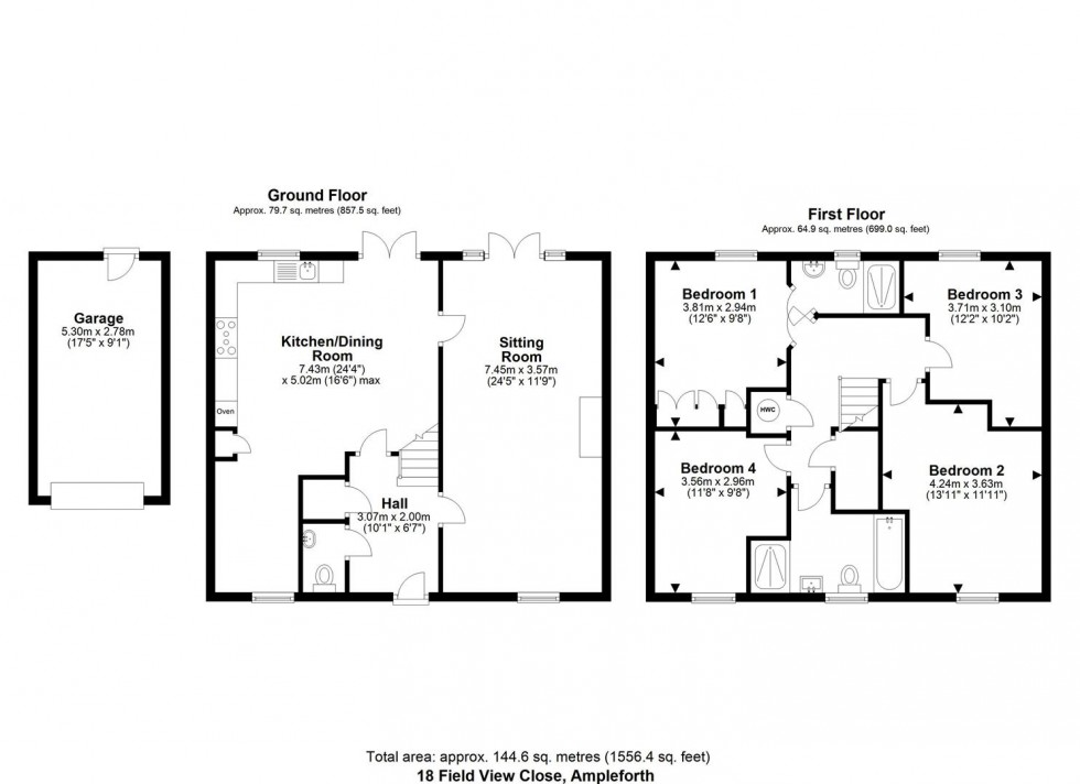 Floorplan for 18 Field View Close, Ampleforth, York, North Yorkshire YO62 4EL